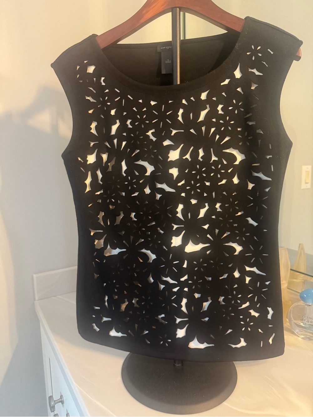 Ann Taylor Black Laser-Cut Floral Camisole